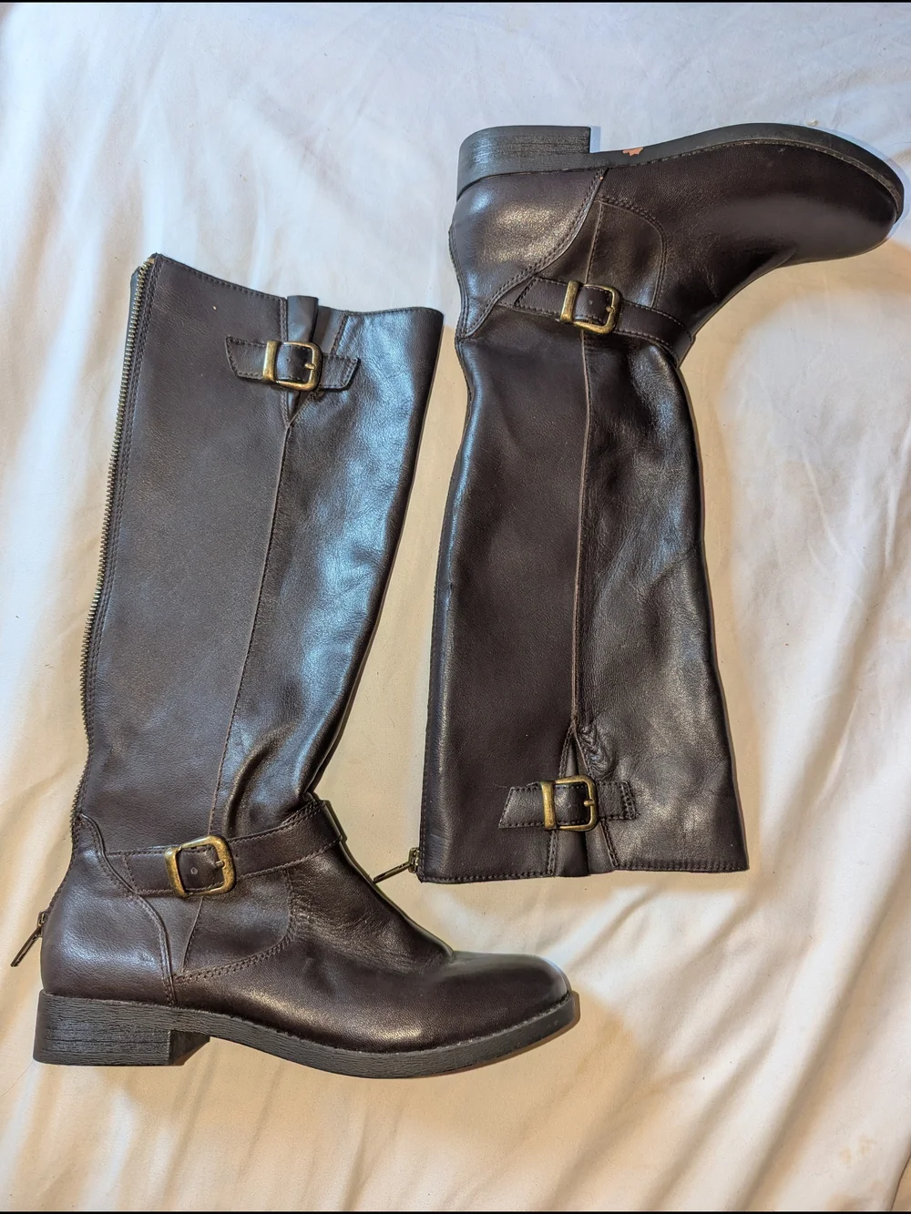 Bass Women's Dark Brown Over-the-Knee Leather Boots with Buckle